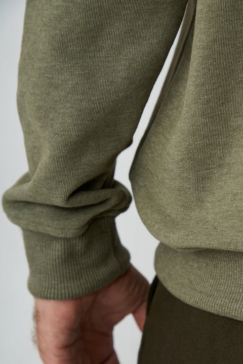 Orta Haki Melanj Kapüşonlu Regular Fit Pamuklu Sweatshirt