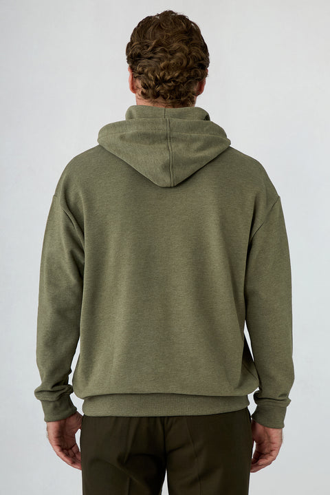 Orta Haki Melanj Kapüşonlu Regular Fit Pamuklu Sweatshirt