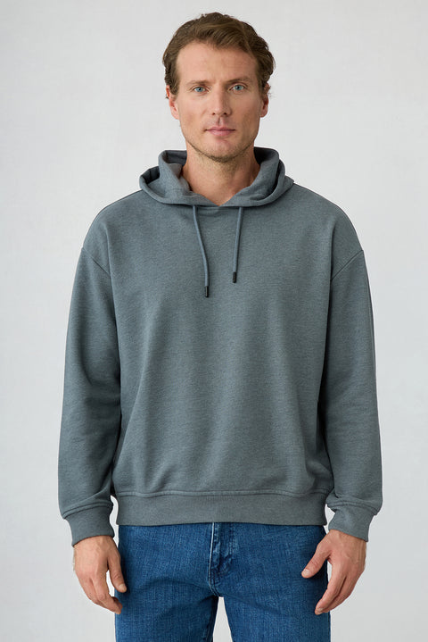 Orta Antrasit Kapüşonlu Regular Fit Pamuklu Sweatshirt