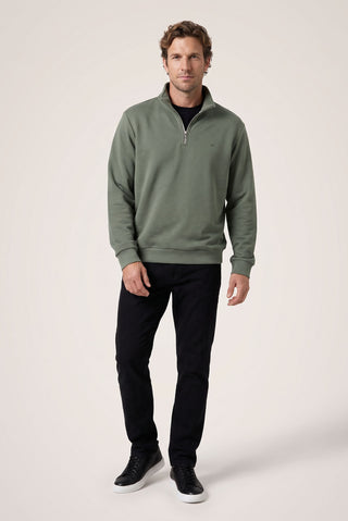 Orta Haki Fermuarlı Yarım Balıkçı Yaka Regular Fit Pamuklu Basic Sweatshirt