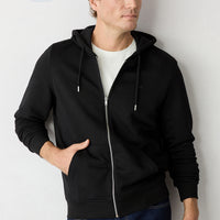 Black Hooded Zipper Regular Fit Sweatshirt