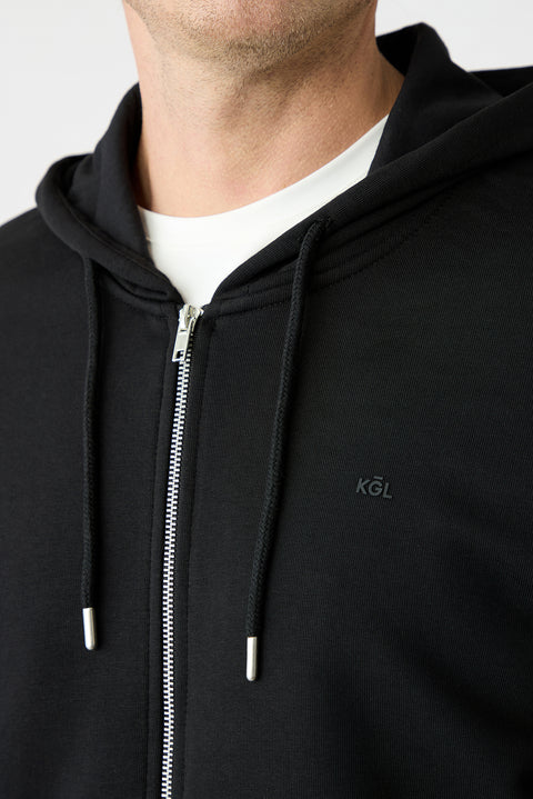 Black Hooded Zipper Regular Fit Sweatshirt