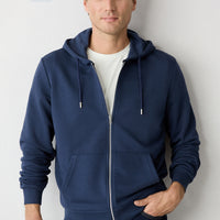 Dark Navy Hooded Zip-Up Regular Fit Sweatshirt