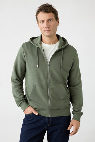 Orta Haki Kapüşonlu Fermuarlı Regular Fit Sweatshirt