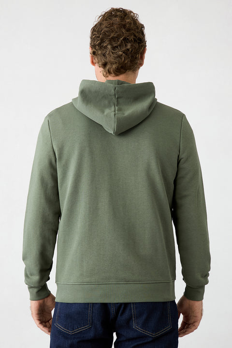 Medium Khaki Hooded Zippered Regular Fit Sweatshirt