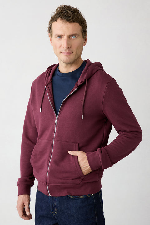 Dark Burgundy Hooded Zip-Through Regular Fit Sweatshirt