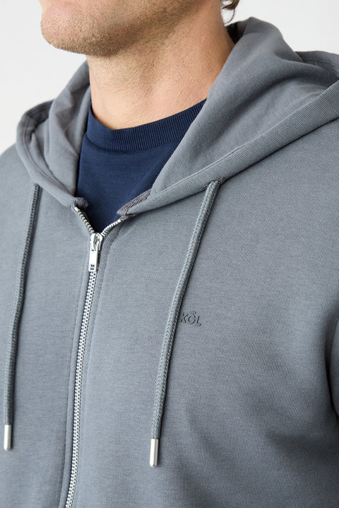 Medium Anthracite Hooded Zippered Regular Fit Sweatshirt