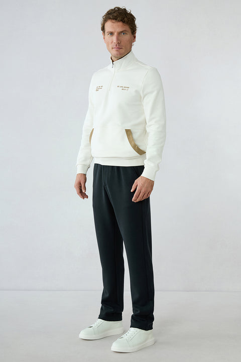 Dark Navy Regular Fit Lycra Plain Drawstring Elasticated Sweatpants