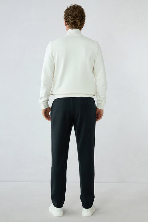 Dark Navy Regular Fit Lycra Plain Drawstring Elasticated Sweatpants