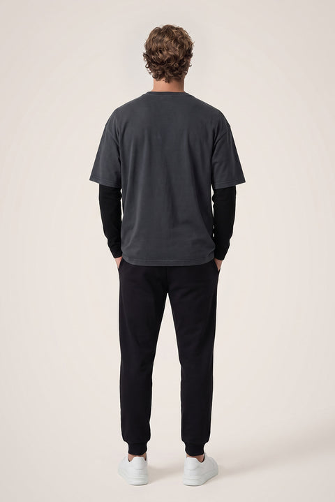 Black Regular Fit Cotton Sweatpants with Drawstring Waist