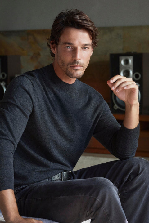 Medium Anthracite Melange Boat Neck Regular Fit Cashmere Cotton Knit Sweater