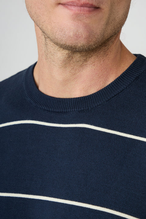 Dark Navy Regular Fit Crew Neck Cotton Knit Sweater