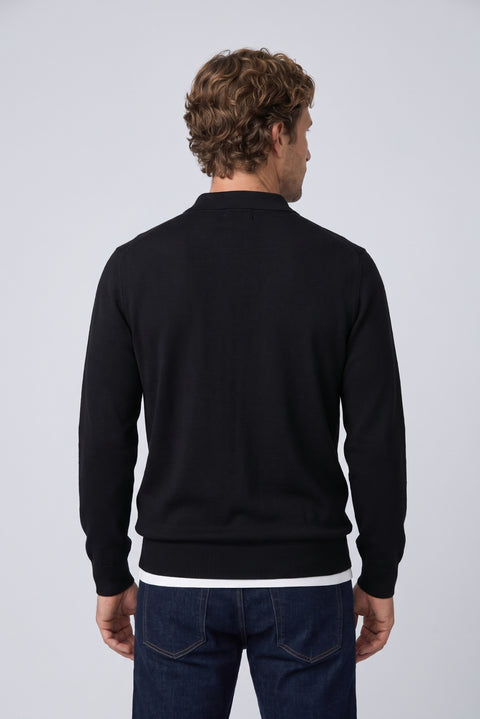 Black Regular Fit Polo Neck Cotton/Acrylic Cable Knit Sweater
