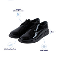 Açık Siyah EVA Taban Rahat Konforlu Bağcıklı Rugan Smart Casual Ayakkabı