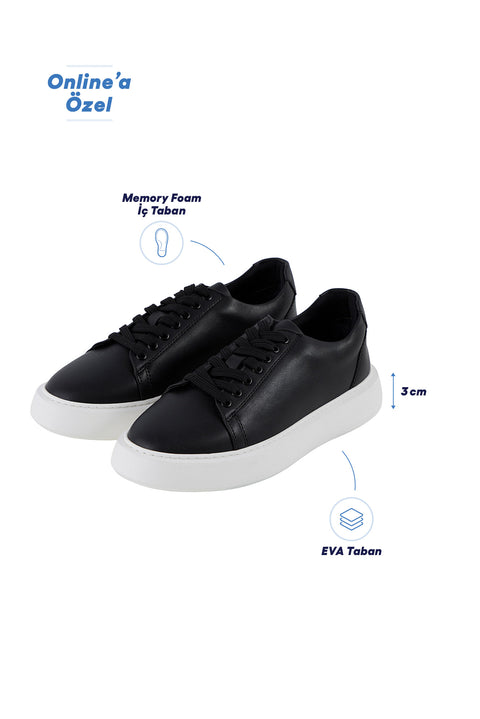 Siyah Memory Foam EVA Taban Rahat Konforlu Günlük Spor Sneaker Ayakkabı