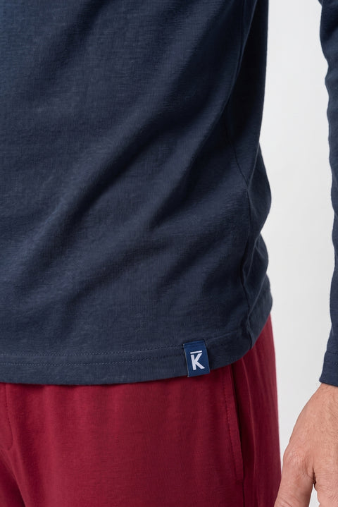 Koyu Bordo Bisiklet Yaka Uzun Kollu Beli Lastikli Cepli Pamuklu Esnek 2'li Pijama Seti