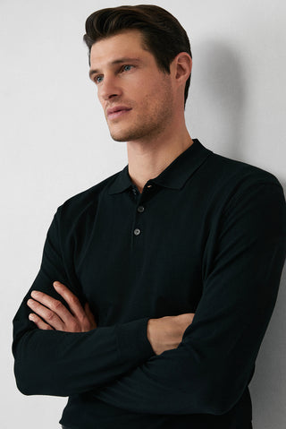 Siyah Regular Fit Düğmeli Polo Yaka Triko Kazak