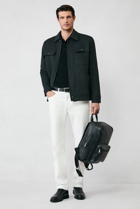 Black Regular Fit Button-Down Polo Collar Knit Sweater