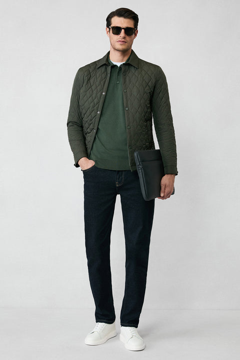 Medium Khaki Regular Fit Button-Down Polo Collar Knit Sweater