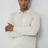 Stone Regular Fit Button-Down Polo Collar Knit Sweater