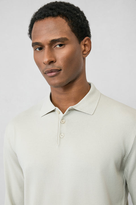 Stone Regular Fit Button-Down Polo Collar Knit Sweater