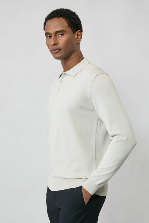 Stone Regular Fit Button-Down Polo Collar Knit Sweater