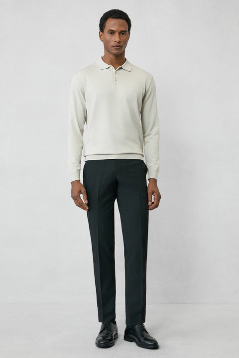 Stone Regular Fit Button-Down Polo Collar Knit Sweater