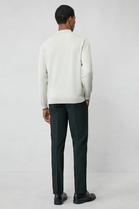 Stone Regular Fit Button-Down Polo Collar Knit Sweater