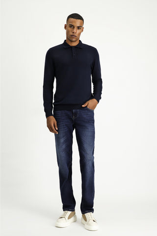 Koyu Lacivert Polo Yaka Regular Fit Pamuklu Triko Kazak