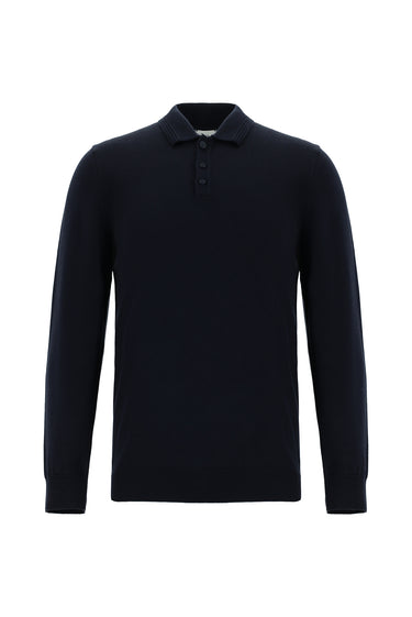 Koyu Lacivert Polo Yaka Regular Fit Pamuklu Triko Kazak