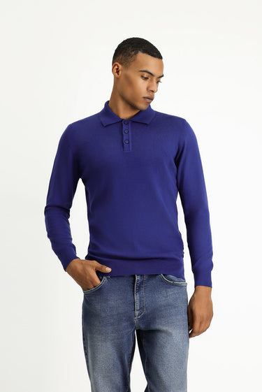 İndigo Polo Yaka Regular Fit Pamuklu Triko Kazak