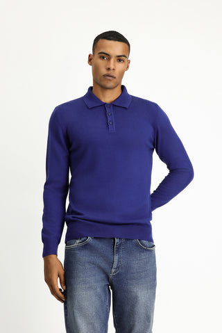 İndigo Polo Yaka Regular Fit Pamuklu Triko Kazak