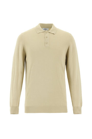 Orta Bej Polo Yaka Regular Fit Pamuklu Triko Kazak