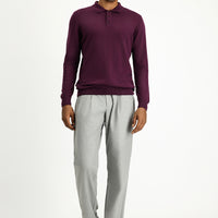 Koyu Bordo Polo Yaka Regular Fit Pamuklu Triko Kazak