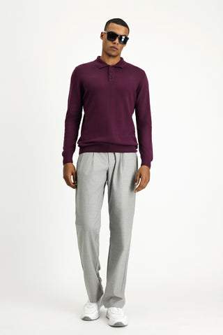 Koyu Bordo Polo Yaka Regular Fit Pamuklu Triko Kazak