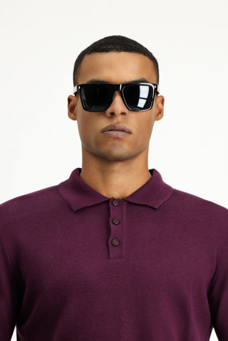 Koyu Bordo Polo Yaka Regular Fit Pamuklu Triko Kazak