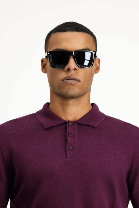 Koyu Bordo Polo Yaka Regular Fit Pamuklu Triko Kazak