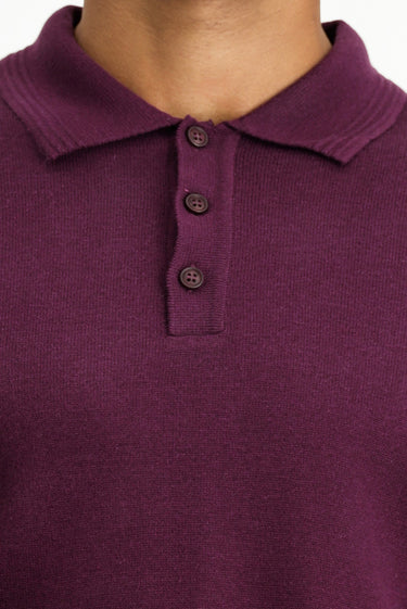 Koyu Bordo Polo Yaka Regular Fit Pamuklu Triko Kazak