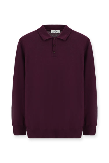 Koyu Bordo Polo Yaka Regular Fit Pamuklu Triko Kazak