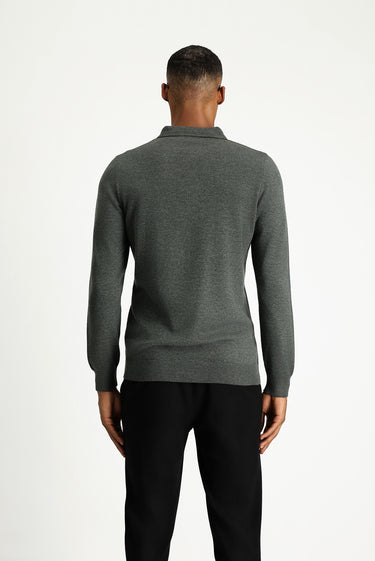 Koyu Antrasit Melanj Polo Yaka Regular Fit Pamuklu Triko Kazak