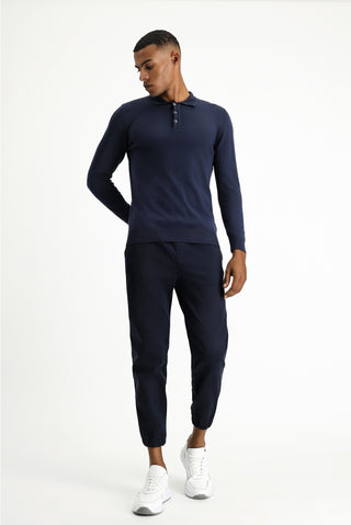 Koyu Lacivert Polo Yaka Regular Fit Pamuklu Kaşmirli Triko Kazak