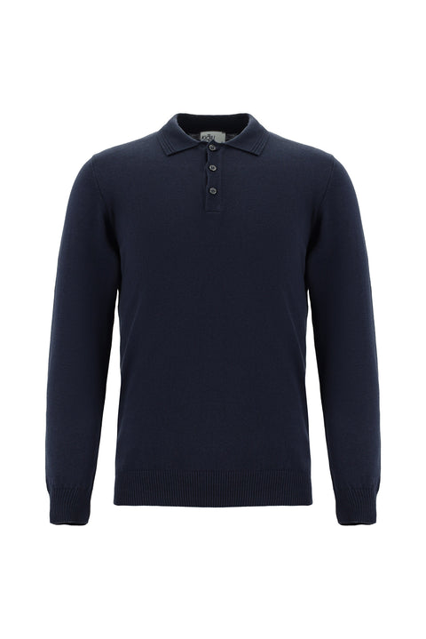 Koyu Lacivert Polo Yaka Regular Fit Pamuklu Kaşmirli Triko Kazak