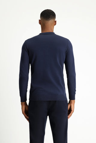 Koyu Lacivert Polo Yaka Regular Fit Pamuklu Kaşmirli Triko Kazak