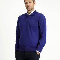 Indigo Polo Collar Regular Fit Cotton Cashmere Knit Sweater