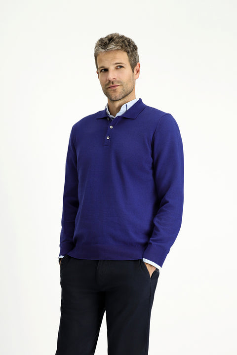 Indigo Polo Collar Regular Fit Cotton Cashmere Knit Sweater