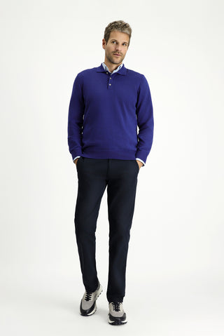 İndigo Polo Yaka Regular Fit Pamuklu Kaşmirli Triko Kazak