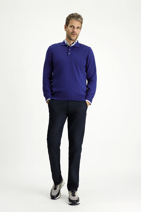 Indigo Polo Collar Regular Fit Cotton Cashmere Knit Sweater