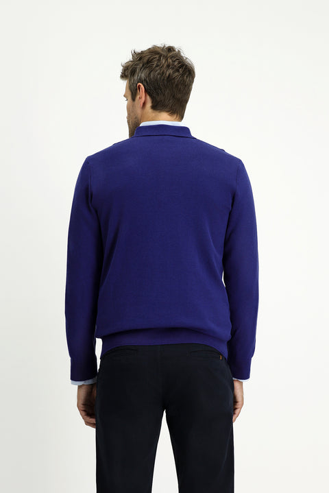 Indigo Polo Collar Regular Fit Cotton Cashmere Knit Sweater