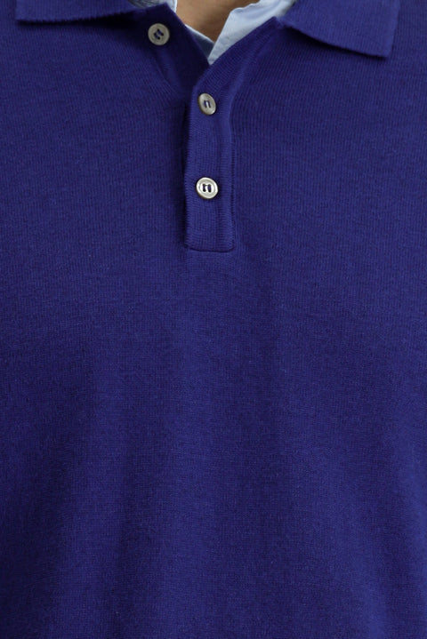 Indigo Polo Collar Regular Fit Cotton Cashmere Knit Sweater