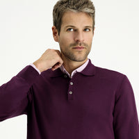Koyu Bordo Polo Yaka Regular Fit Pamuklu Kaşmirli Triko Kazak
